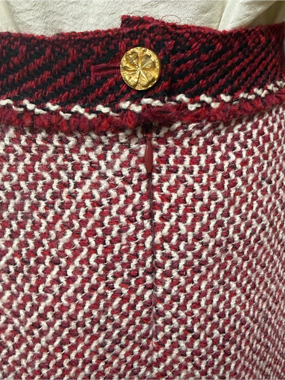 CHANEL Burgundy and Cream Tweed Pencil Skirt